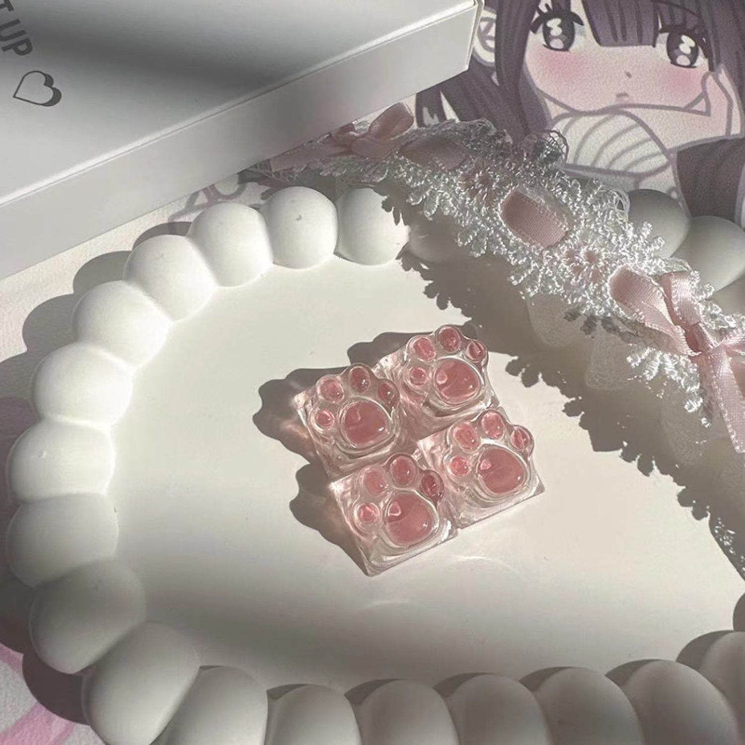 Cute Cat Paw Pink Translucent Keycap, Handmade Artisan Key for Cherry MX Magnetic Switch Mechanical Keyboard, Gift