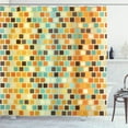 thumbnail image 1 of Retro Shower Curtain, Square Wall Pattern with Colorful Abstract Shapes Mosaic Motifs Geometric Design, Fabric Bathroom Set with Hooks, 69W X 84L Inches Extra Long, Multicolor, by Ambesonne, 1 of 3
