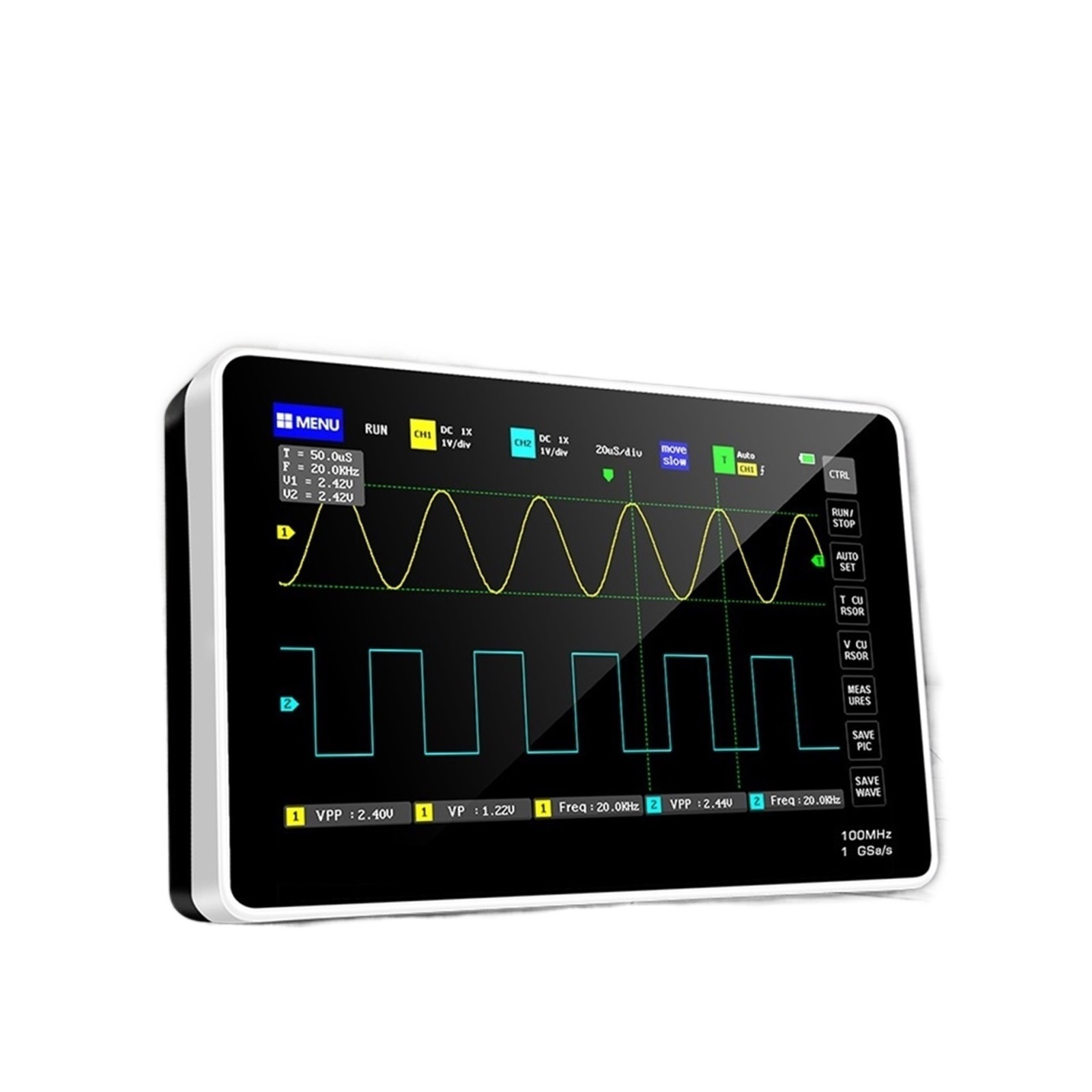 Digital Tablet Oscilloscope Dual Channel 100M Bandwidth 1GS Sampling Rate Mini Tablet Digital Oscilloscope ,Professional Designed