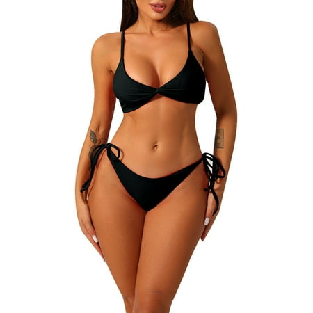 Plus Size Bathing Suit For Women Sexy Backless String Two Piece Triangle Bikini Sets Tie Swimsuits Swimwear