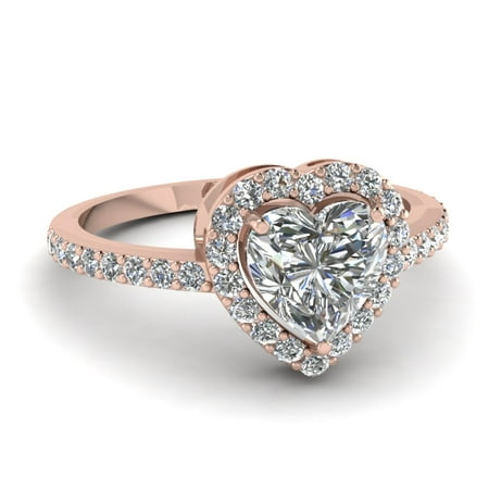 3/4 Carat Heart Shaped Halo Diamond Rings With Accents In 14K Rose Gold GIA Certified