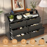 LUCKYELF 6 Drawer Dresser with Charging Station, Wood Storage Cabinet ...