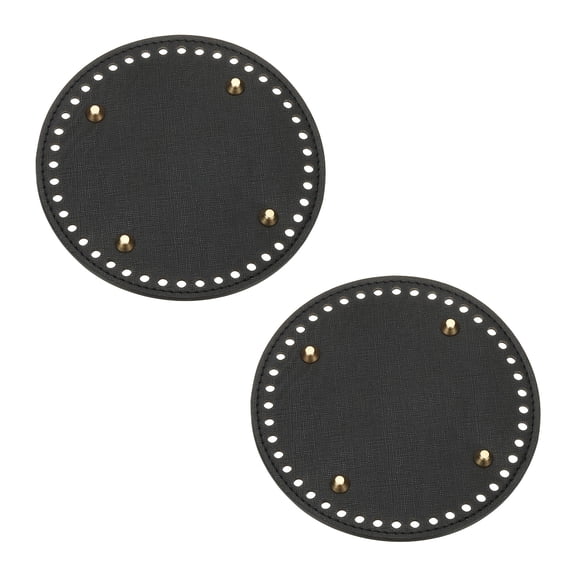 Uxcell 2Pcs Crochet Bag Bottom, 5.9" Dia Round Purse Bottom Leather Bag Bottom Shaper Pad with Holes Knitting Crochet Bag Cushion Base for DIY Handbag Purse Making Supplies, Black