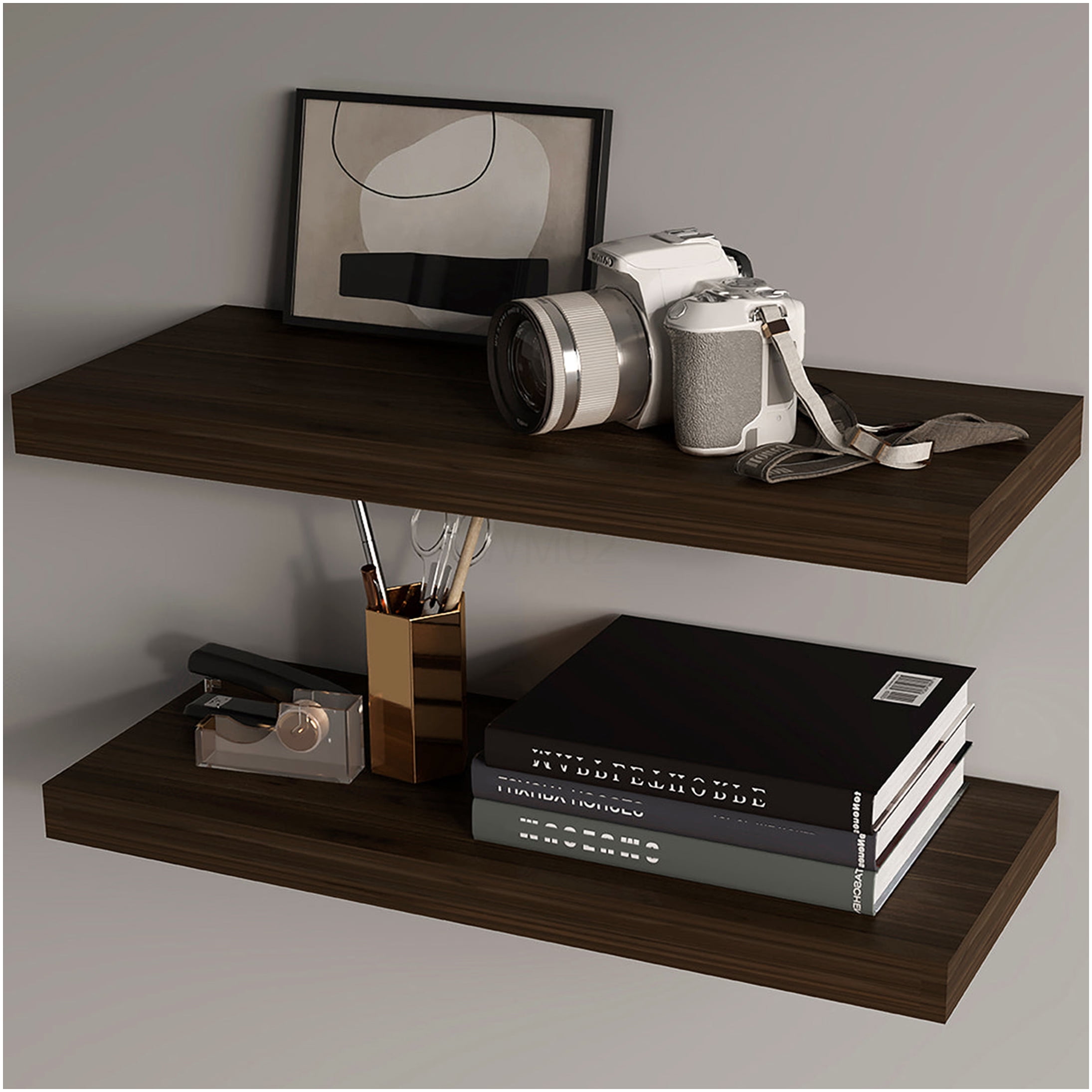 Dark Walnut Floating Shelf, 31.5 Inch Wall Mounted Shelving with Invisible Brackets for Modern Home Decor
