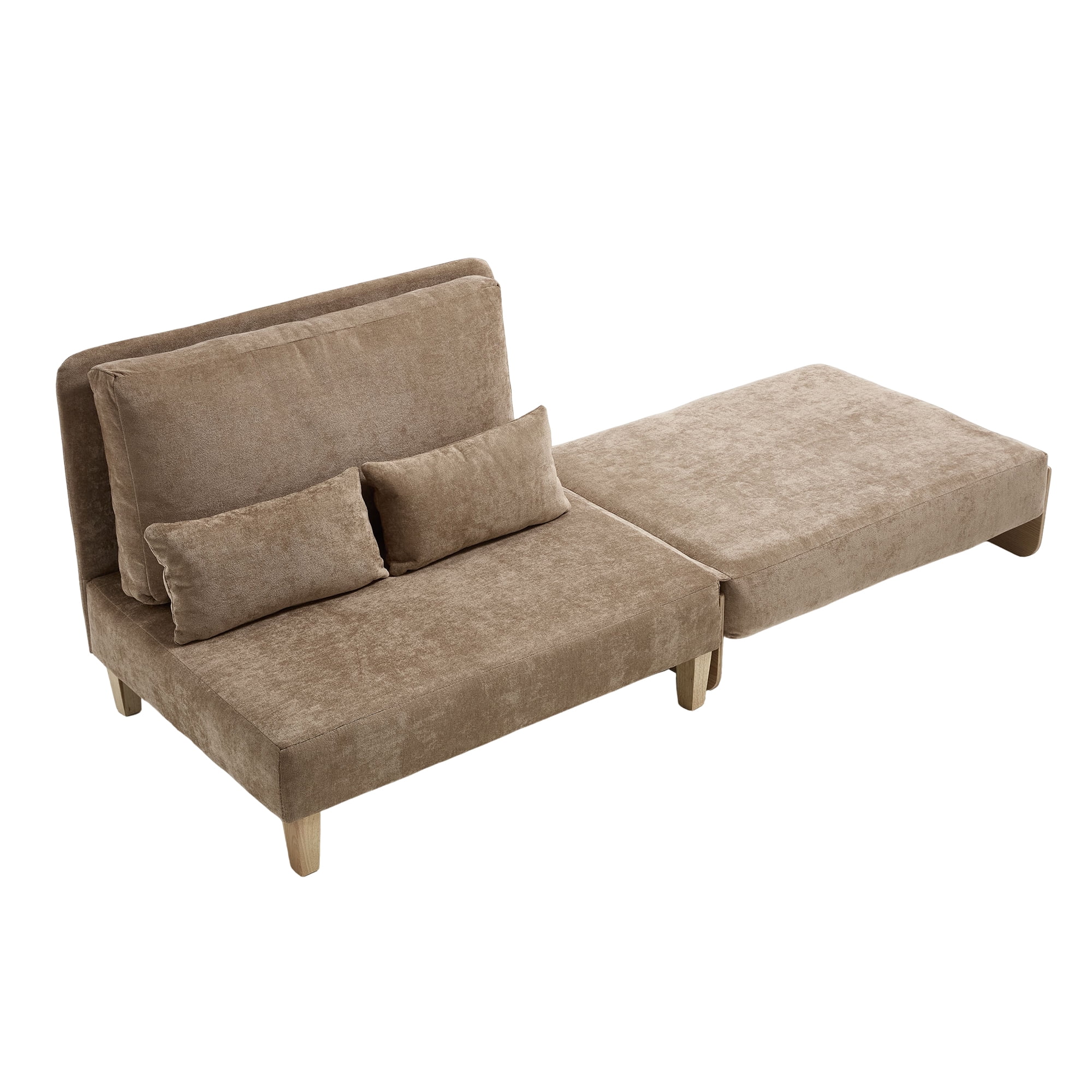 MOONMISS Chenille Upholstered 3-in-1 Convertible Sleeper Foldable Sofa Bed Recliner Chair with 3 Pillows-Light Brown