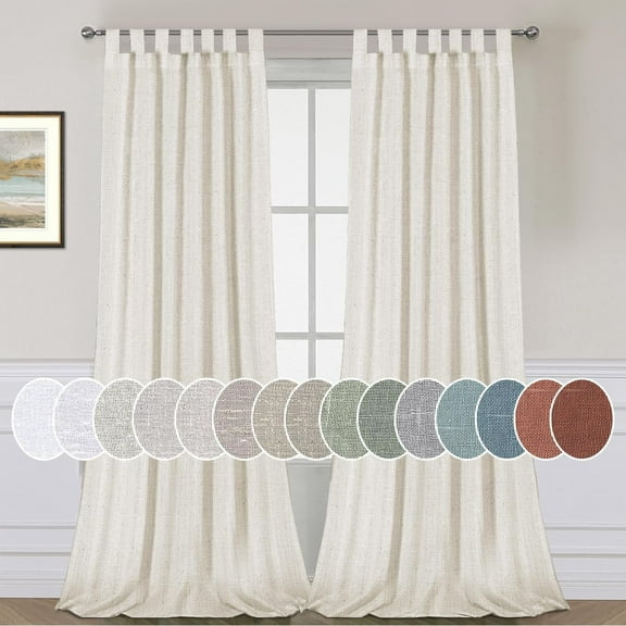 PrimeBeau Linen Semi-Sheer Curtain Panels, 52" x 96", Ivory