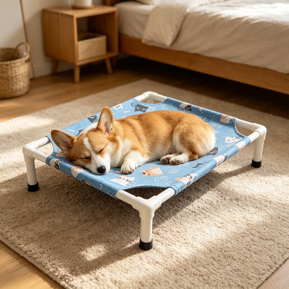 Elevated Cooling Pet Bed for Summer, Portable Raised Dog Cat Cot with Breathable Mesh, Washable Cover Foldable Pet Cot for Indoor Outdoor Camping Travel, Black