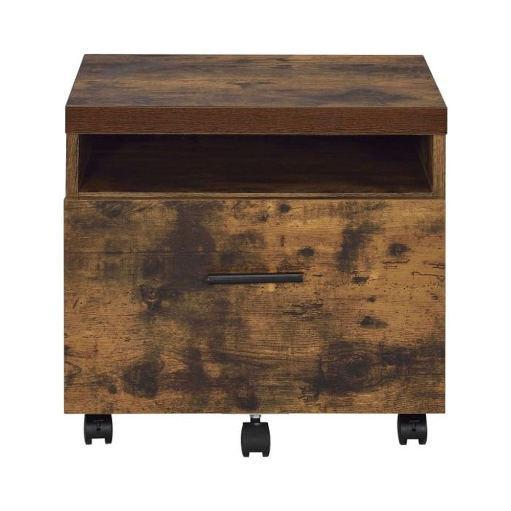 Tcbosik Wooden File Cabinet with Wheels, Industrial Movable Office Storage Cabinet with 2 Drawers, Brown