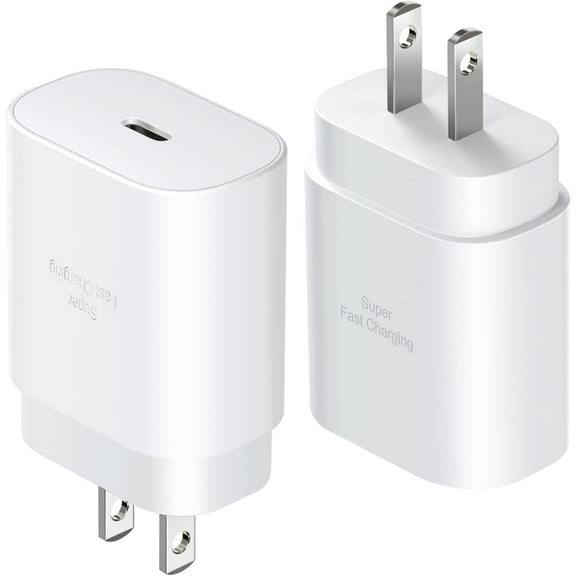 Original Samsung Galaxy M30 Super Fast Charging Block, 2 Pack 25W Wall Charger USB C Adapters ( Cable Not Included ) - White