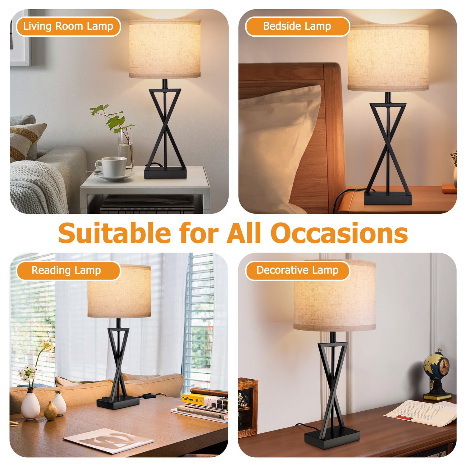 Walchoice Modern Table Lamp, Minimalist Bedside Desk Lamp with Linen Shade, Rustic Vintage Nightstand Lamp for Bedroom Living Room Doorway