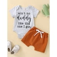 thumbnail image 2 of Bagilaanoe Newborn Baby Boys Summer Outfit Short Sleeve Letter Print Romper Tops + Drawstring Shorts 3M 6M 12M 18M 24M Casual Set, 2 of 9