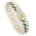 thumbnail image 3 of Charles Raymond New Cuban Zig Zag Bling'ed Out ZZ Links w/ 3 Row Diamonds on Each Side Hip Hop Living Color Bracelet - ZZ001B - Grn/Gld, 3 of 4