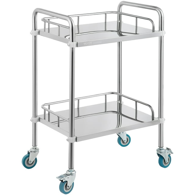 VEVOR Chariot Roulant de Laboratoire, Chariot Roulant en Acier Inoxydable à 2 Tablettes, Chariot de Service de Laboratoire avec Roulettes Pivotantes, Chariot Utilitaire Dentaire pour Clinique, Labo, Hôpital, Salon, 15.16"x21.57"x34.06 Pouces