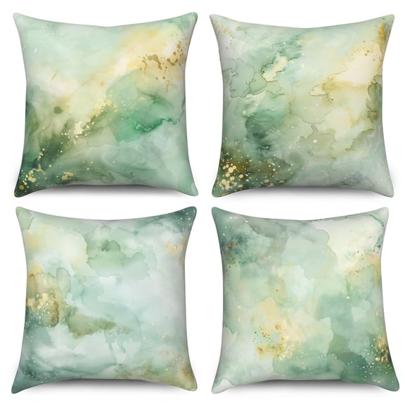 Dashan Green Gold Marble Throw Pillow Covers 18x18 Set of 4,Watercolor Abstract Decorative Pillow Cases for Bedroom Sofa Couch