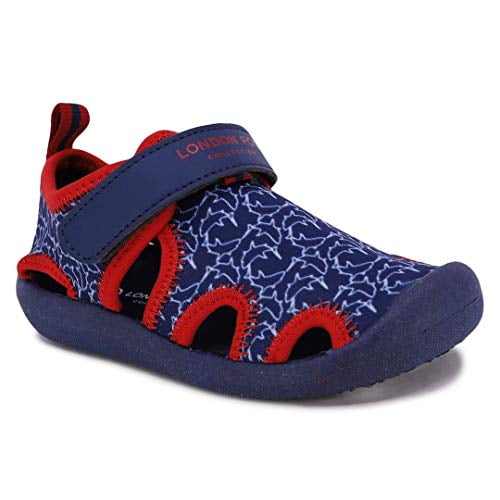 London Fog Kids Toddler Corby Protective Water Shoe,Closed Toe Sport Sandal navy red 10