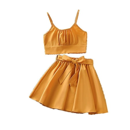

BJUTIR Girls Summer Outfits Suit Ruffled Camisole Undershirt Top Solid Color Short Skirt Cool Suit