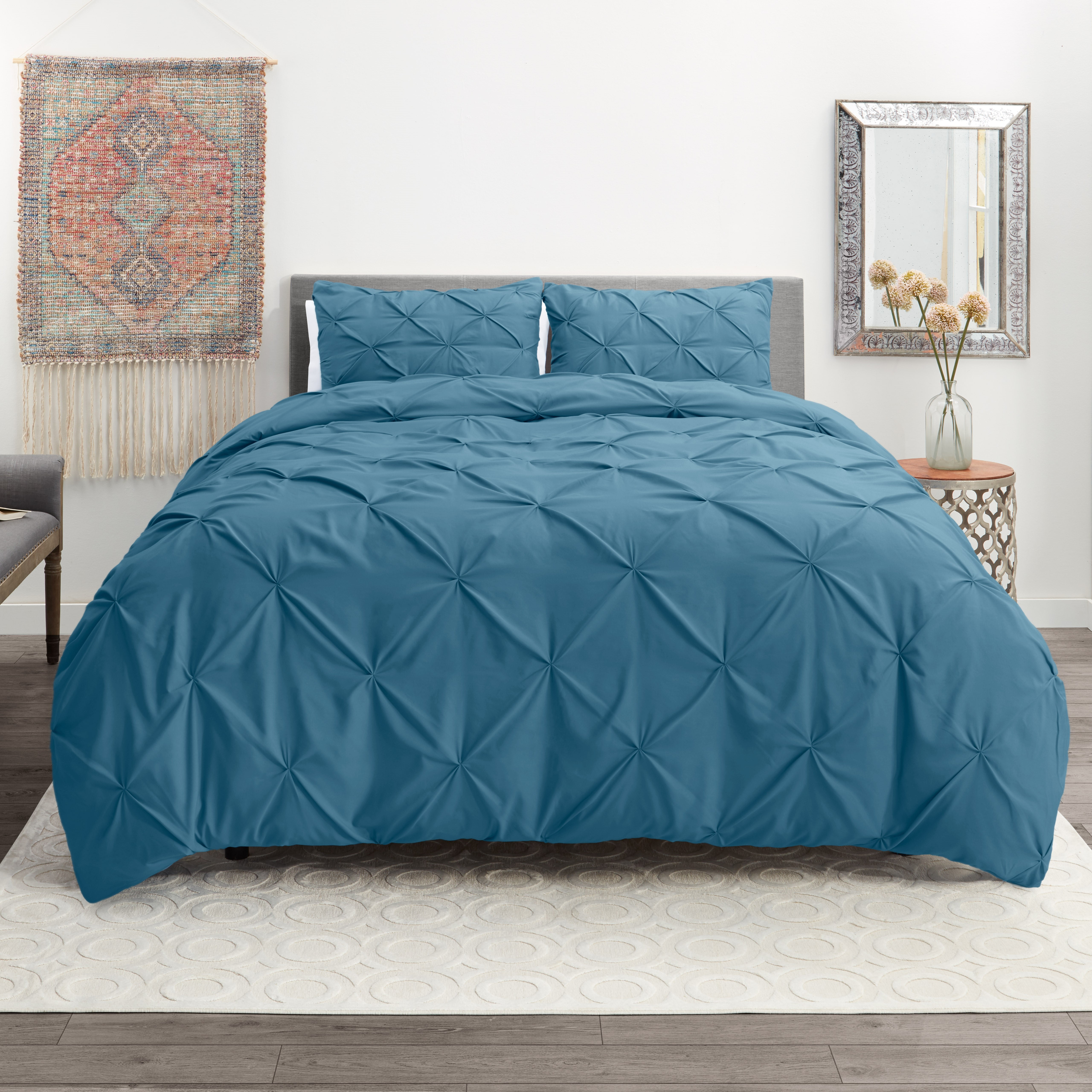 2 Piece Pinch Pleated Duvet Cover Set with Button Closure &amp; Corner Ties - 100% Soft Hypoallergenic Microfiber Pintuck Decorative Comforter Cover, Available in King Queen Full Twin and California King