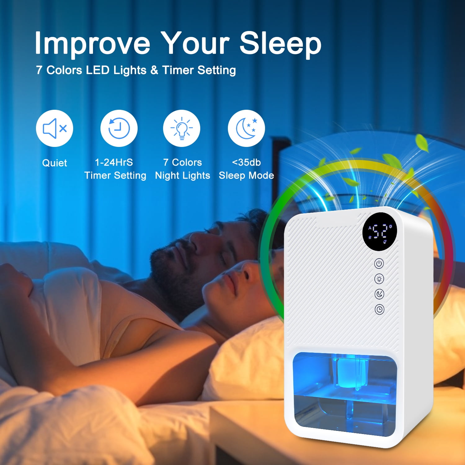 Zacenei Dehumidifiers for Home,Portable Small Room Dehumidifier with Auto Shut-Off Energy Saving Quiet Dehumidifiers 7 Colors Lights & Sleep Mode for Bedroom Bathroom RV Closet Garage
