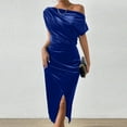 thumbnail image 3 of Meichang Womens Velvet Dress formal Prom One Shoulder Vintage Slit Bodycon Midi Dress Elegant Cocktail Wedding Party Evening Pencil Dress, 3 of 6