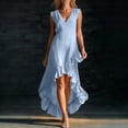 thumbnail image 2 of YuXingFu Womens Plus Size Cotton Dresses Maxi V-Neck Plus Size Womens Dress Sleeveless Button Long Casual Summer Blue XL, 2 of 6