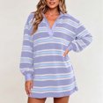 thumbnail image 2 of Ovbmpzd Striped Fall Fashion Dresses for Women Mini Resort Purple Shirt Dresses V Neck Casual Fitted Dresses,XXL, 2 of 6