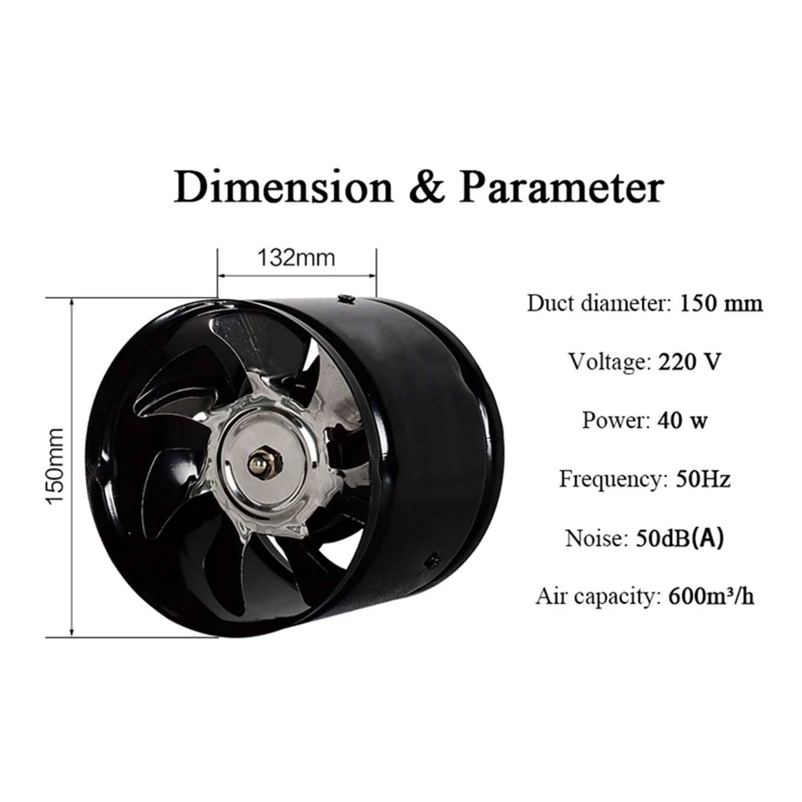 6 Inch High-Speed Exhaust Fan In-Line Duct Kitchen Extractor Metal Toilet Fan Industrial Fan ,High-Efficiency