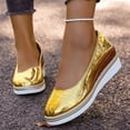 thumbnail image 3 of Pandaie Women's Slip on Casual Shoes Leather Espadrilles Wedge Loafers Round Toe Walking Office Business Work Fashion Sneakers Gold 6, 3 of 8