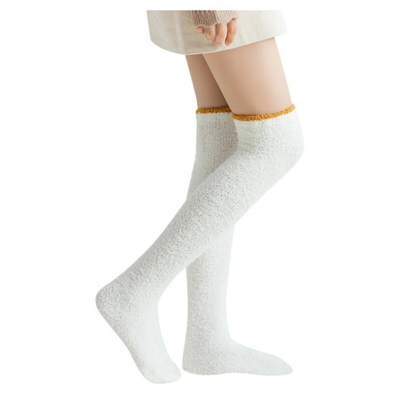 FhsagQ Socks Socks for Women Set of 2 Women's Solid Fuzzy Socks Winter Warm over Knee High Socks Home Thigh-High Warm Socks Leggings Socks for Women Plus Size White White One Size