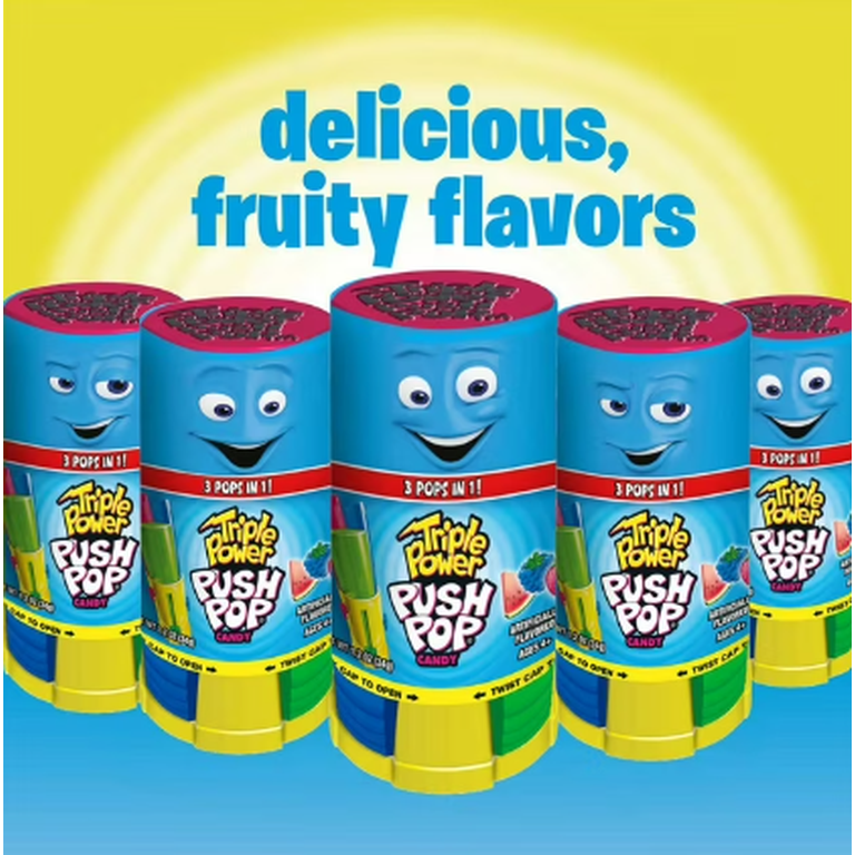 Triple Power Push Pop, 3-in-1 Blue Raspberry, Watermelon