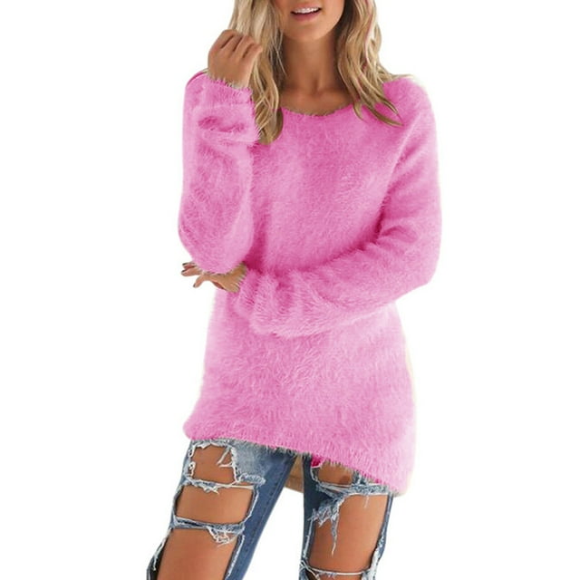 AherBiu Plus Size Tops for Women Fall Long Sleeve Fleece Fuzzy Crewneck Sweaters Comfy Loose Fitting Pullover Tops