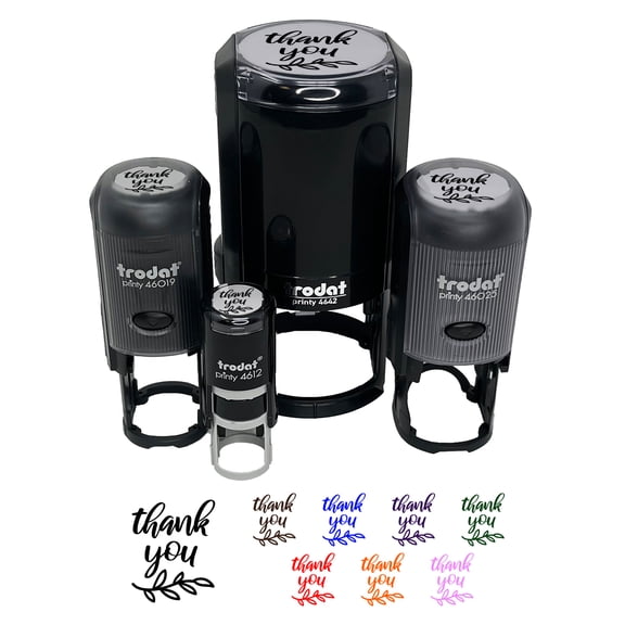 Thank You Script Floral Self-Inking Rubber Stamp Ink Stamper - Yellow Ink - Small 3/4 Inch