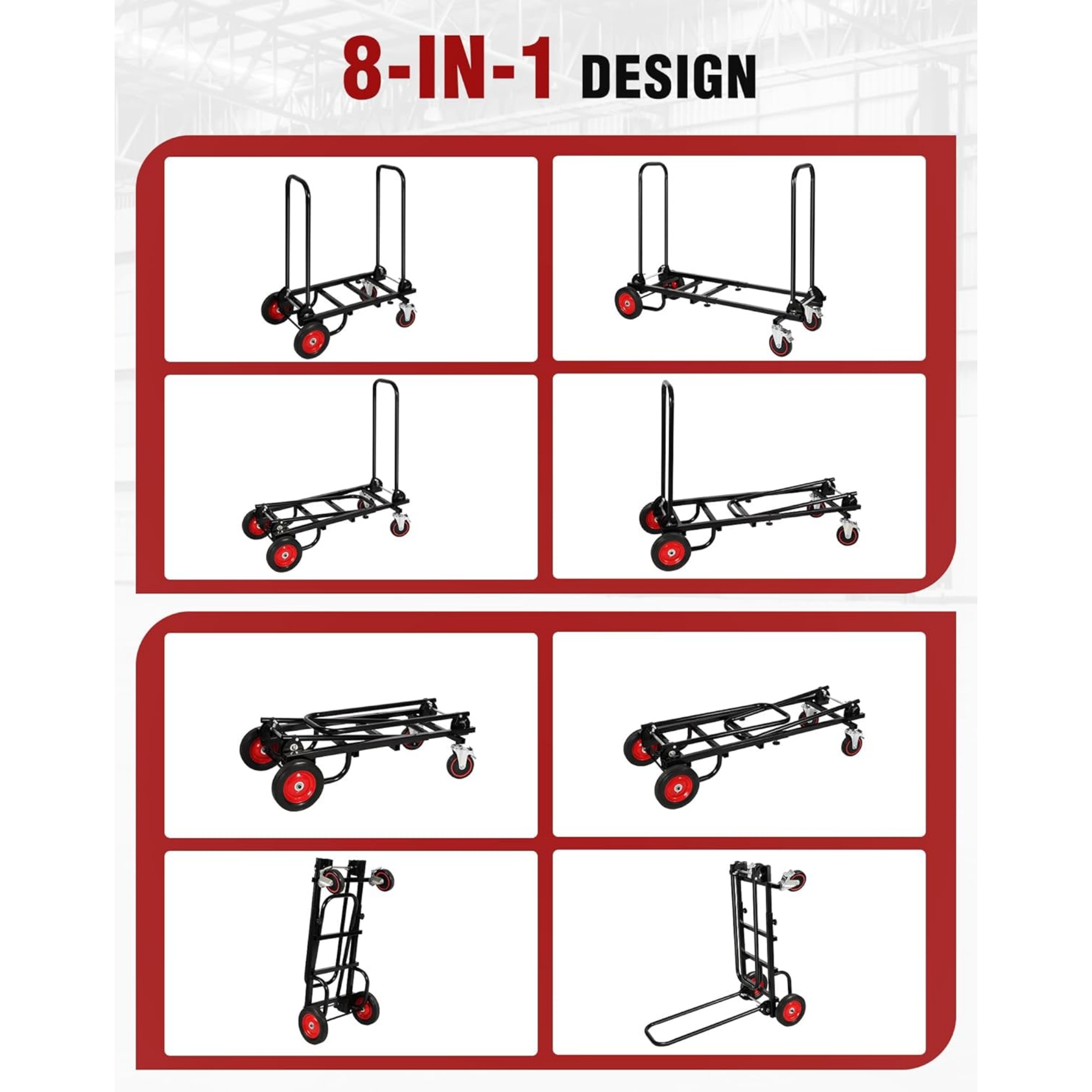 RedSwing Folding Hand Truck – 8-in-1 Convertible Heavy-Duty Dolly Cart with R-Trac Wheels, 330 lbs Capacity