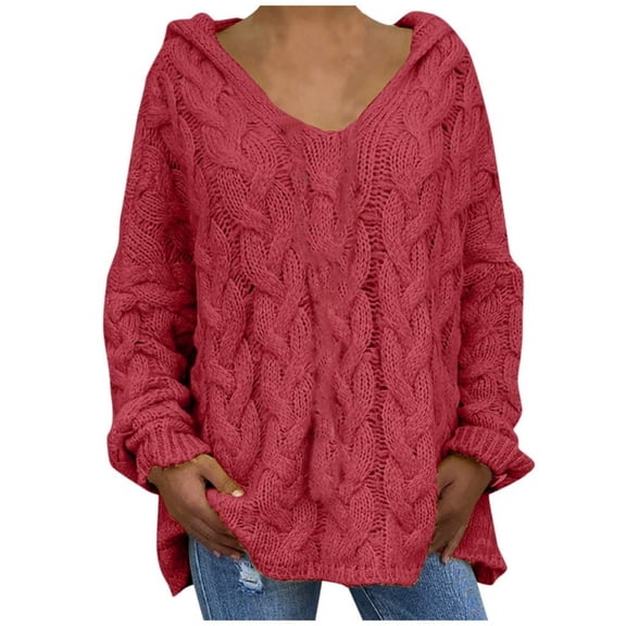 Yokua Women's Chunky Knit Sweater Fashion Hooded Sweater Casual Long Sleeve Comfortable Sweater