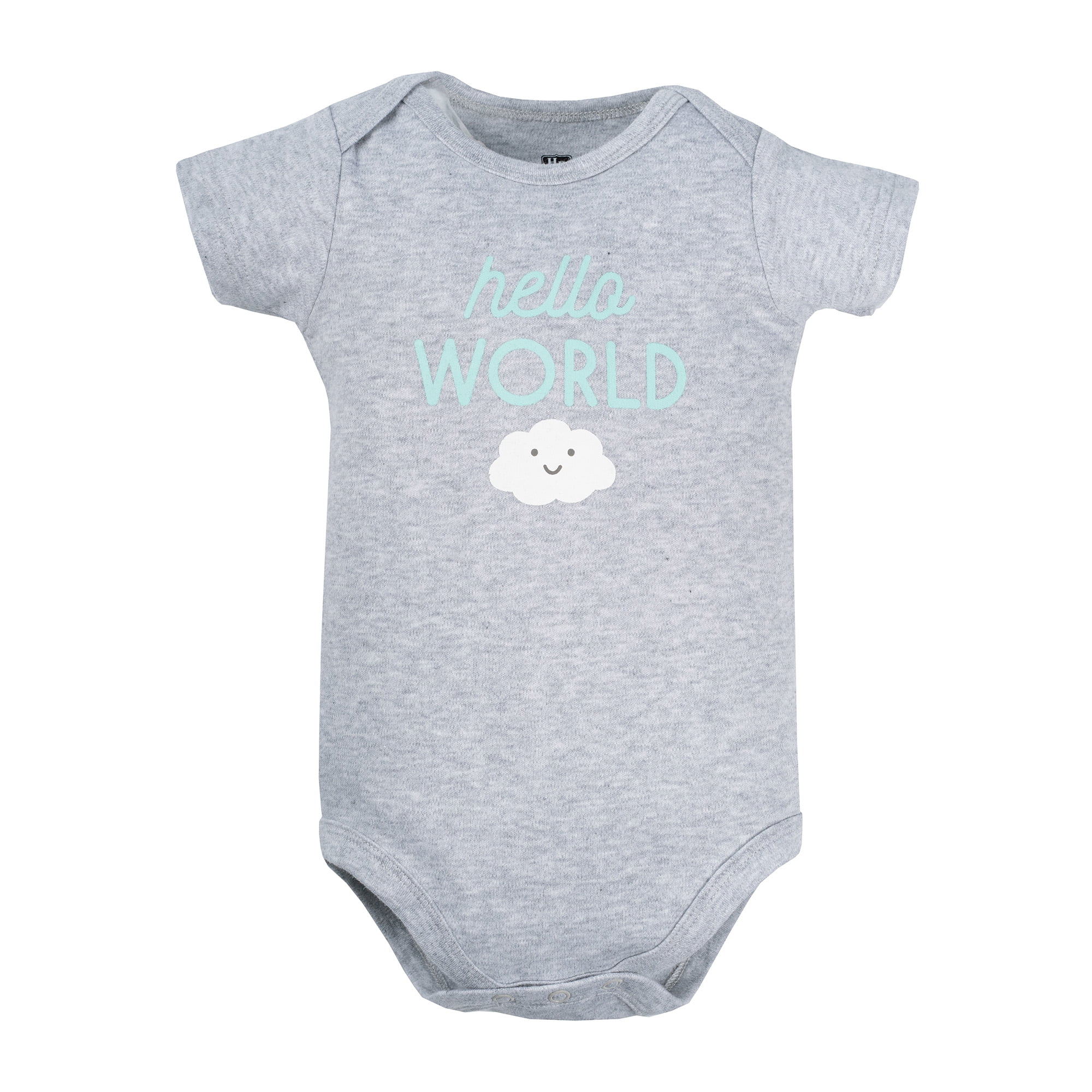 Hudson Baby Infant Cotton Bodysuits 3-Pack, Hello World Cloud, 6-9 Months