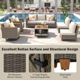 thumbnail image 3 of 8-Piece Wicker Outdoor Patio Furniture Set with Thick Cushion & 2 Patio Swivel Rocking Chairs, All-Weather Wicker Conversation Sectional Chair Sofa Set with A-cacia Storage Table, Beige+Brown, 3 of 9