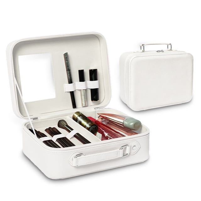 Travel Makeup Case with Mirror - Partitionable Cosmetic Makeup Train
