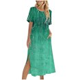 thumbnail image 2 of Ovzne Robes pour Femmes Robe Femme Robe Décontractée d'Été pour Femmes Robe de Printemps à Manches Courtes avec Poches Robe de Plage Évasée Robe Décontractée Robe de Printemps à Manches Courtes Imprimée Liquidation, 2 of 7