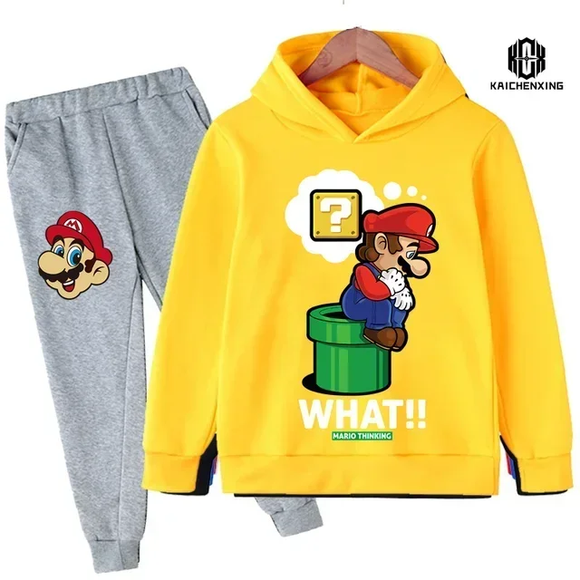 Conjunto de Sudadera con capucha de Super Mario para niños y niñas, ropa deportiva de 2 piezas con estampado, informal, a la moda, 2024