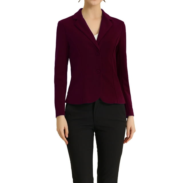 INSPIRE CHIC Women's Work Blazer Lapel Collar Long Sleeve Jacket Suit Blazer M Purplish Red