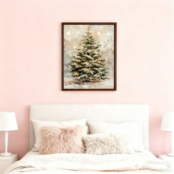 FYHALE Vintage Christmas Tree Wall Art, Lighted Christmas Tree Canvas Prints, Pine Botanical Aesthetic Picture Poster, Rustic Winter Holidays Wall Decor for Farmhouse Living Room Bedroom, Gifts