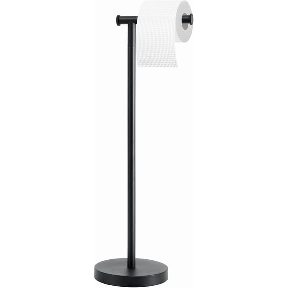 Toilet Paper Holder Stand, Toilet Paper Holder Free Standing with Stable Weighted Base, Rustproof Toilet Paper Stand Black, Large Capacity Free Standing Toilet Paper Roll Holder