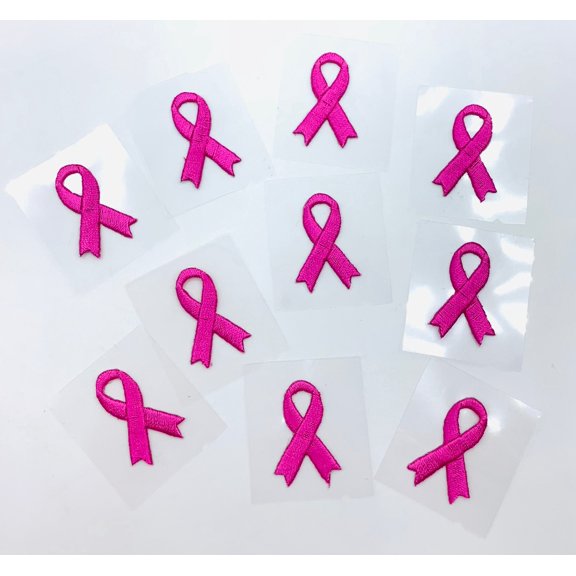 Pink 1-1/8" X 3/4" Self Adhesive Awareness Bow Embroidered Applique - 10 Pieces
