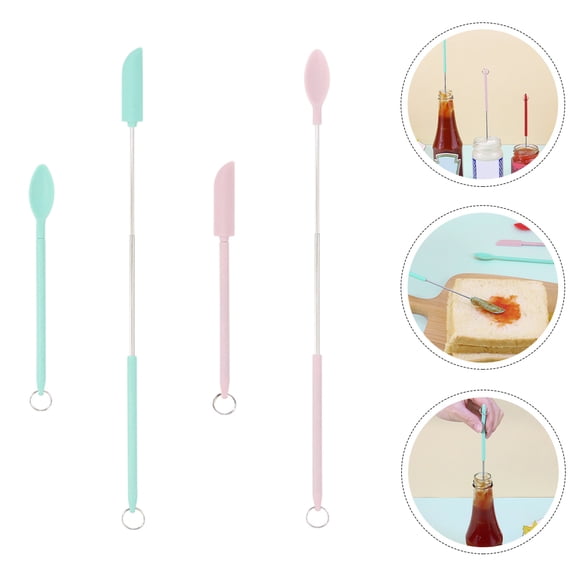 HEMOTON Small Jar Spatula Set - Portable Silicone Baking Scraper, Tiny Scoop with Hanging Hole for Jam, Honey, and Condiments
