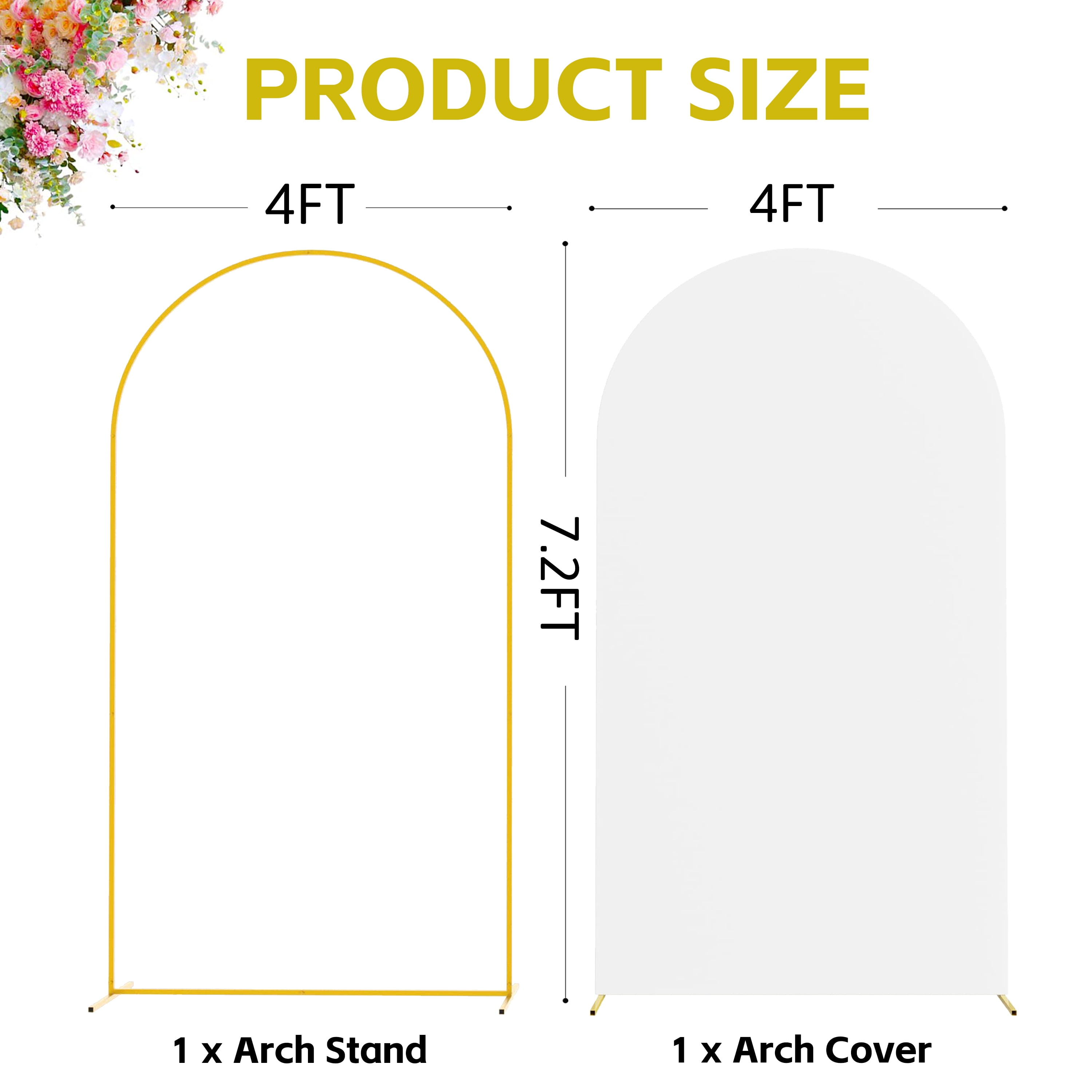 Hyindoor 7.2FT Wedding Arch Backdrop Stand + White Arch Cover, Gold Arch Stand Set for Wedding Ceremony, Bridal Shower, Birthday Party, Photo Booth Backdrops, Garden