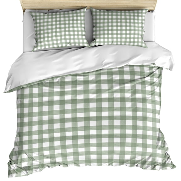 Sage Green Buffalo Plaid Bedding 3 Piece Duvet Cover Set Full Size, Farmhouse Green White Checkered Soft Microfiber Comforter Cover with Zipper Closure & Pillowcases, FadeResistant Quilt Cover