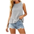 thumbnail image 6 of Karymi Womens Tops Gingham Sleeveless Peplum Blouse, Casual Round Neck Checkered Tank Top with Keyhole Back, Summer Ruffle Hem Shirt Short Sleeve Shirts for Women, 6 of 7