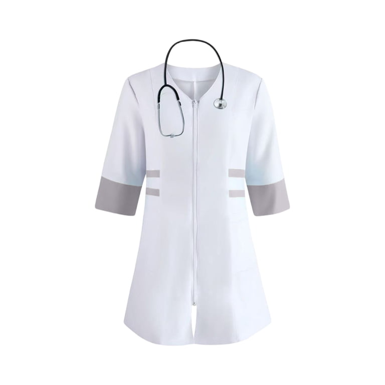 Udaudu Women's Nurse Dress Medical Uniform Zipper Front 3/4 Sleeve Medical Scrub Work Dress Nursing Uniform with Pockets for Science and College Gray