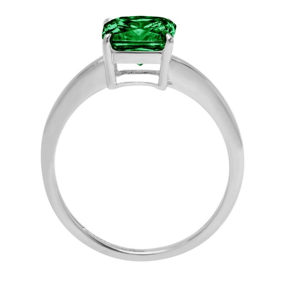 2 ct Asscher Cut Simulated Emerald Solitaire Engagement Ring for Women in 18K White Gold