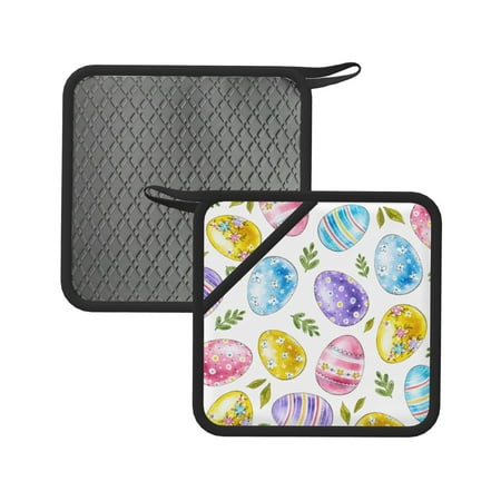 

2pcs Silicone Anti-Hot Hot Pads Oven Mitts Heat Resistant Pot Holders With Pockets Non Slip Oven Glove Potholder For Kitchen Cooking Bbq Baking 7.1in Happy Easter Eggs Green Leaves