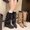 Black, variant on Winter Boots Versatile Casual Mid Calf Mid Heel Women's Boots with Decorative Buttons[Khaki,36(US:5.5)]